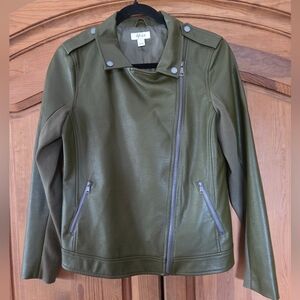 Style & Co Faux Leather Moto Jacket Green Asymmetrical Zipper Closure Size Small